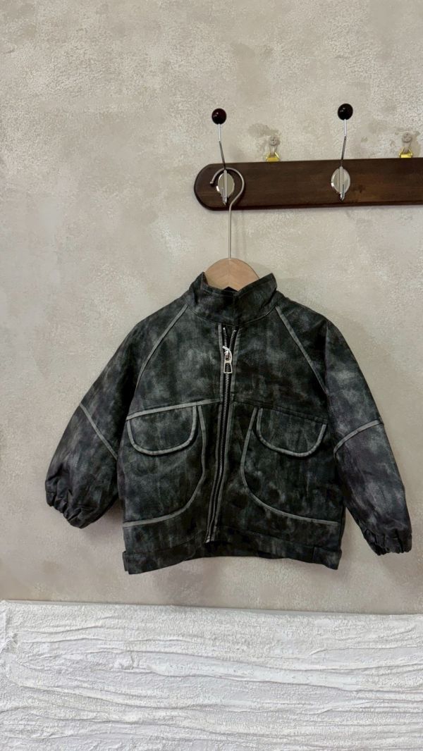 皮質超好！藝術刷色滾邊皮外套 