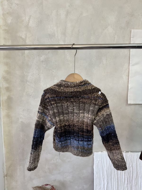 秋色盤復古撞色翻領針織上衣/外套 