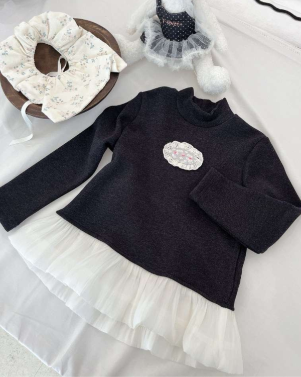 荷葉邊拼布薄絨上衣 