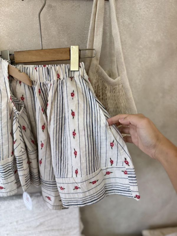 日系棉麻提花刺繡背心短褲套裝 