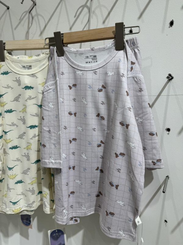 冰蠶絲居家服-咖白格紋狗狗 