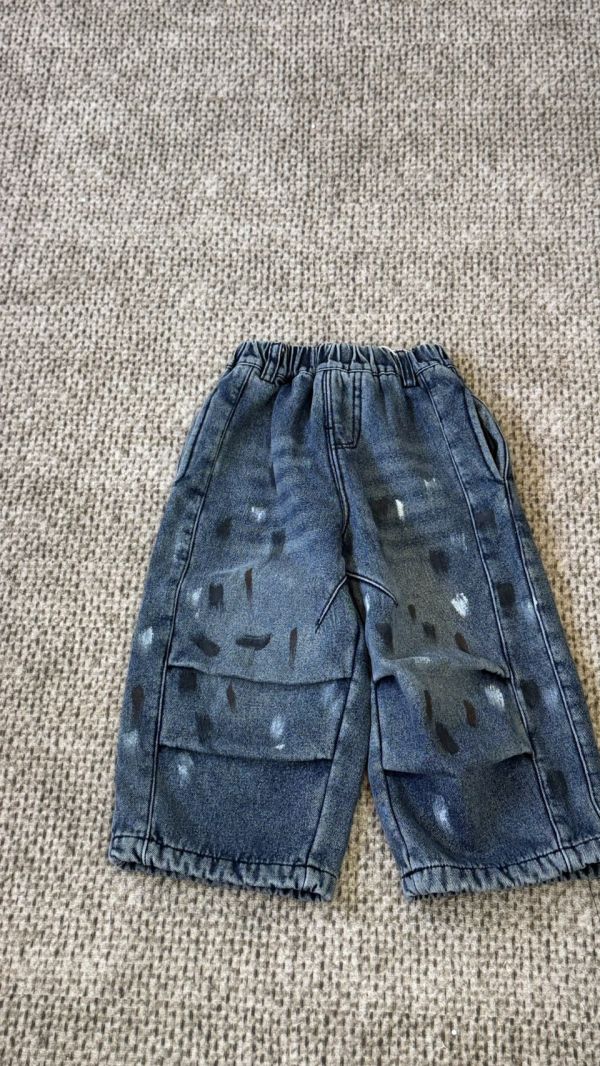 廢土風塗鴉加絨蘿蔔牛仔長褲 