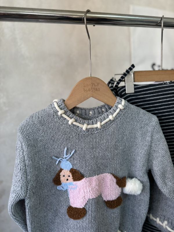 超可愛！臘腸狗狗針織滾邊上衣 