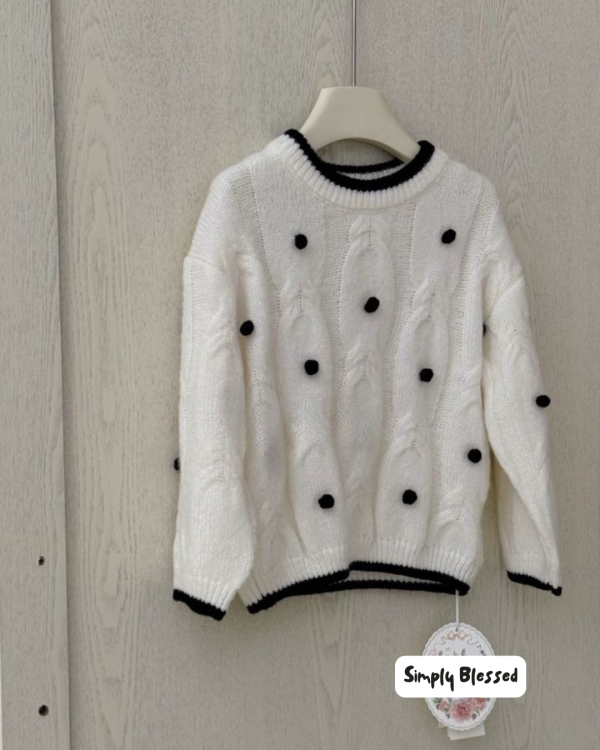 質感球球鉤花針織上衣(含羊毛15%) 