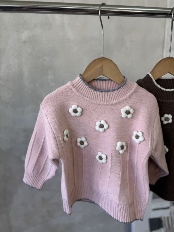 立體花朵鉤花針織上衣 