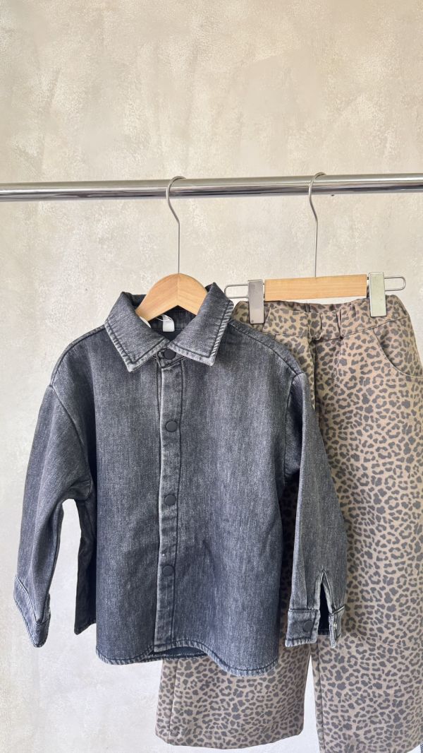 型男的刷色牛仔壓釦加絨襯衫/外套 