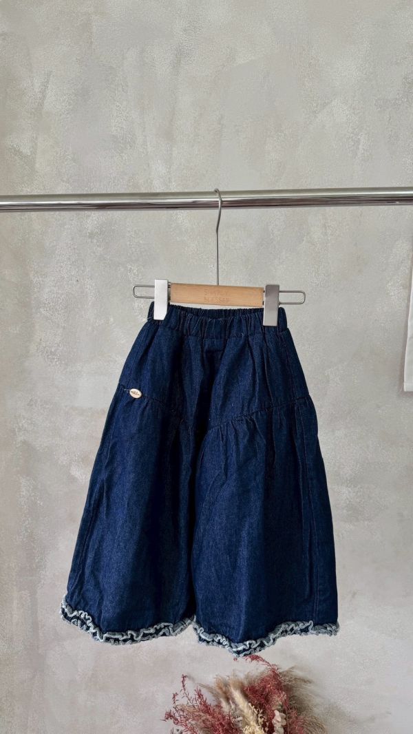 日系花邊原色牛仔長褲 