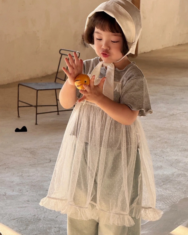 真兩件套！精品檔口提花吊帶長罩衫灰短T套裝 
