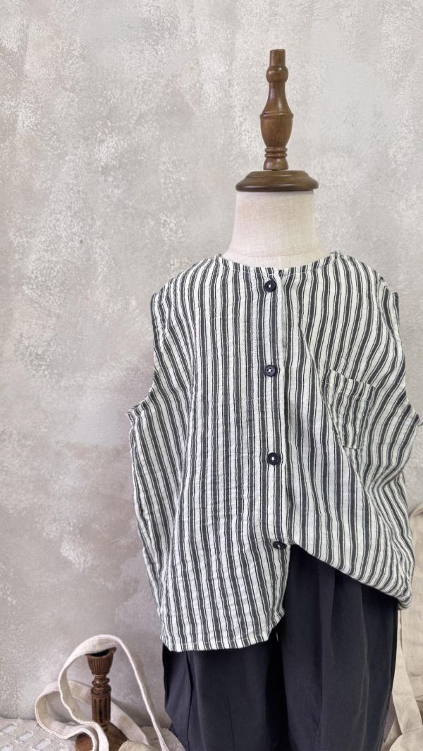 文青直條紋棉麻背心 