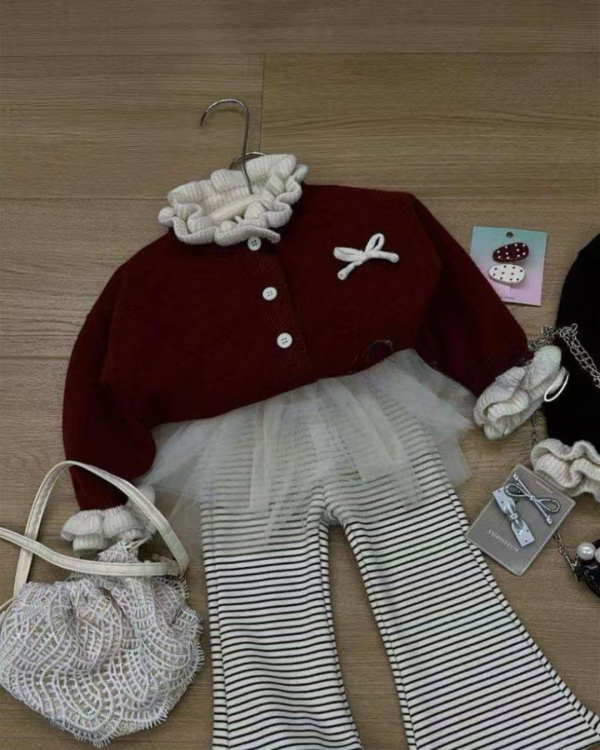 超美！雙層荷葉邊蝴蝶結針織上衣/外套 