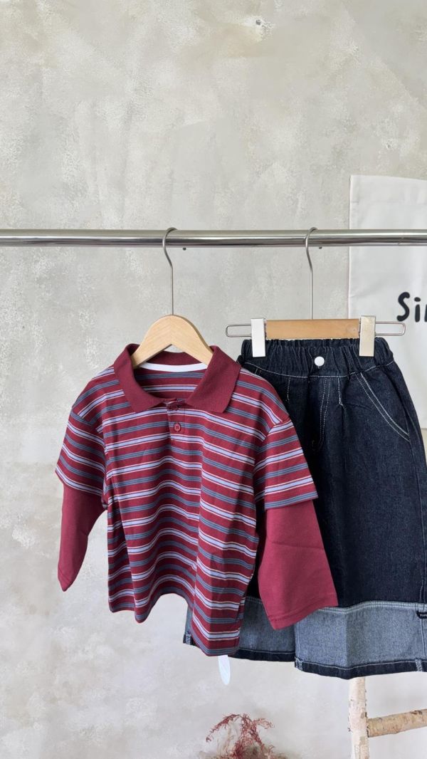 超時髦條紋假兩件薄款上衣 