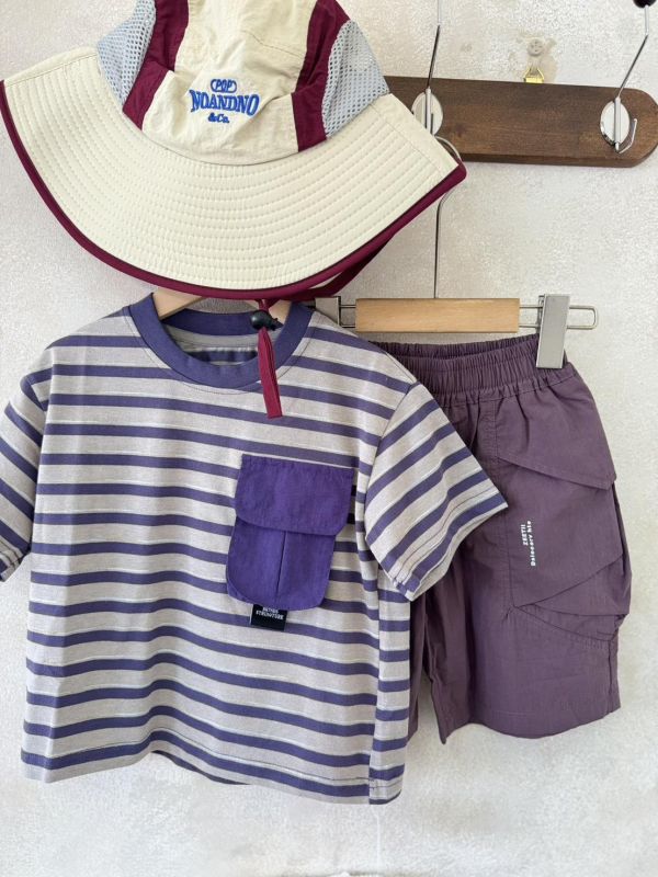 紫工裝條紋Tee 