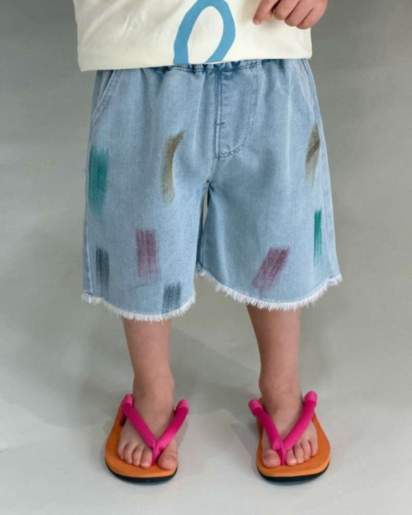 水彩塗鴉抽鬚軟軟牛仔短褲 