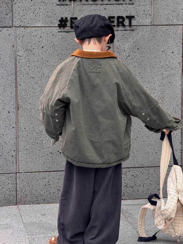 撞色領型男夾棉外套 