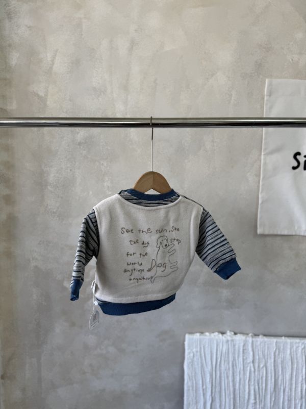 設計假兩件狗狗條紋大學T 