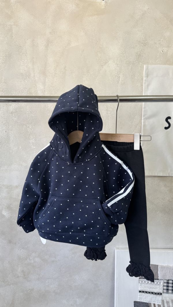 藏青星星條紋刷毛連帽大學T(實體是藏青色) 