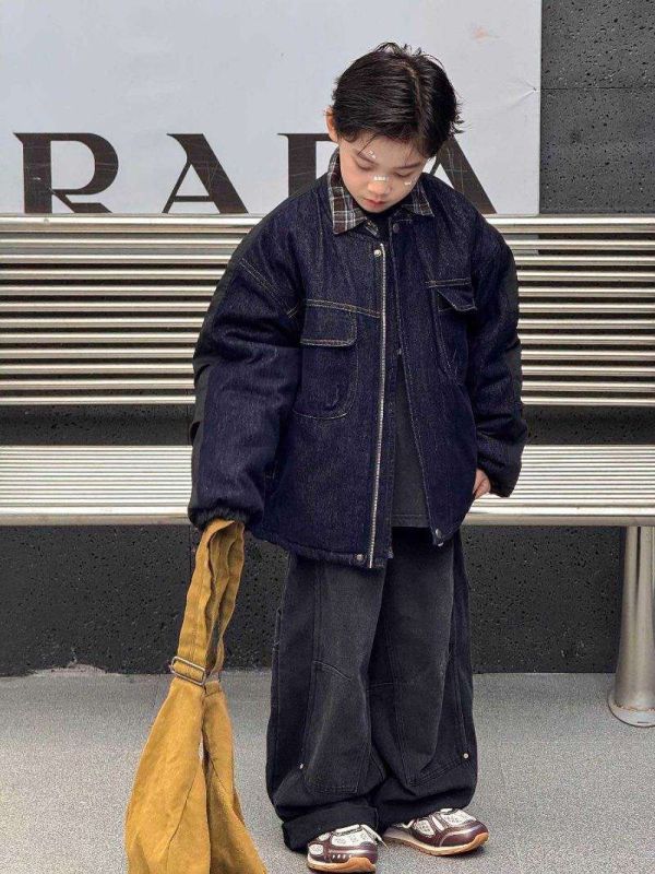 推推帥爆！異材質拼接牛仔夾棉棒球外套 