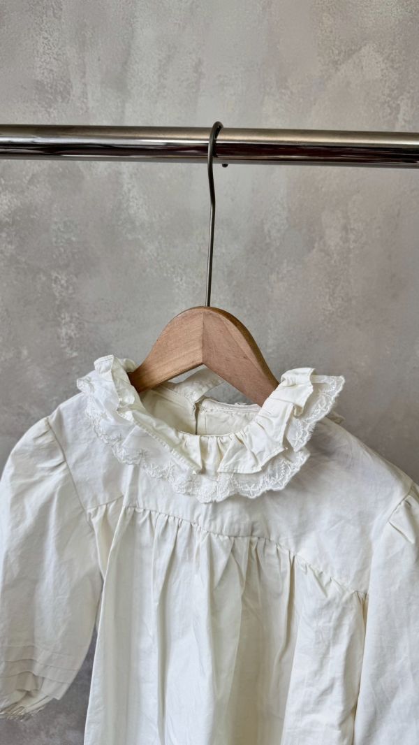 兩件套！蕾絲花邊翻領泡泡袖上衣日系波點連身裙套裝 