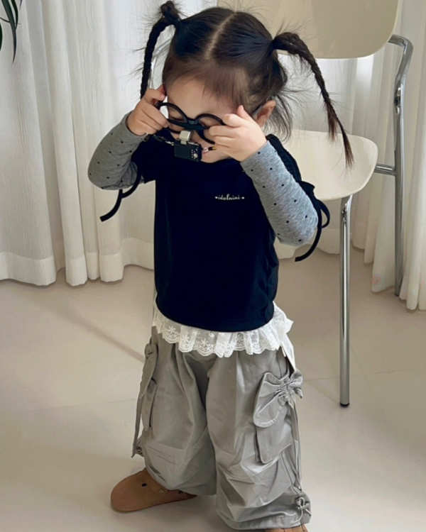 設計感拼接假兩件蕾絲抽繩薄款上衣 