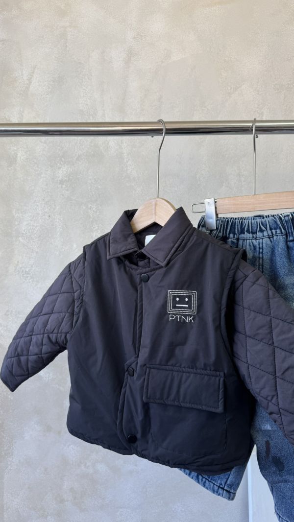 兩穿法！夾棉背心日系菱格外套套裝 