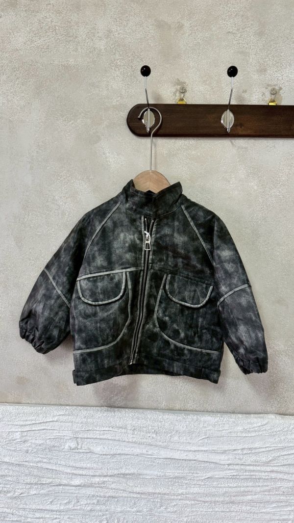 皮質超好！藝術刷色滾邊皮外套 