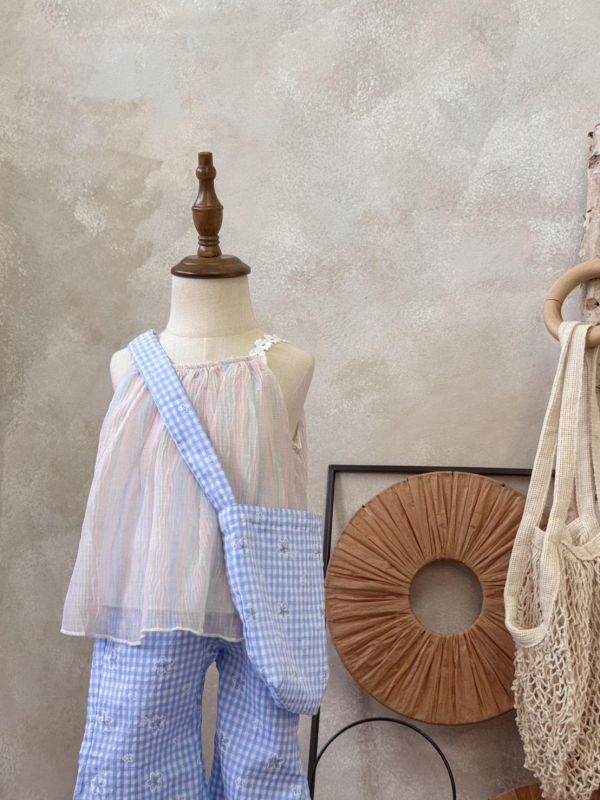 日系花花格子喇叭褲(含同款包包) 