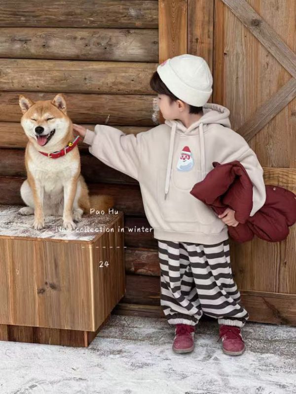 男孩必備條紋保暖休閒棉褲 