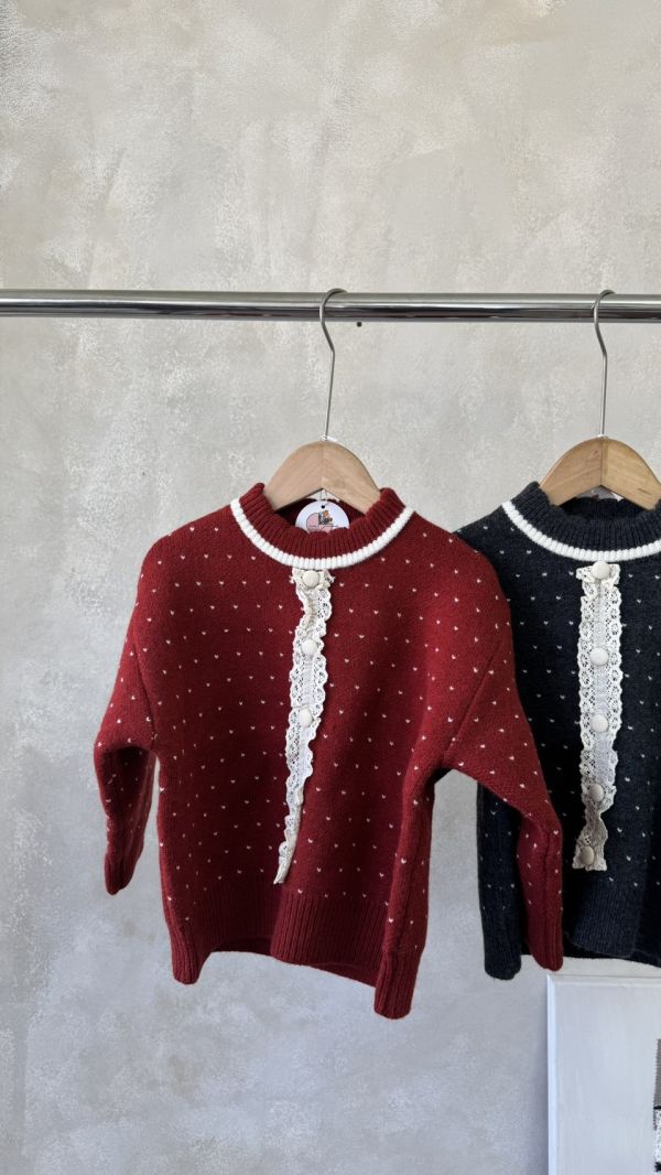 愛心蕾絲鉤花針織上衣(版型偏合身可帶大一號) 