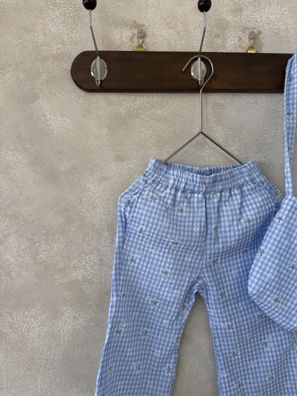 日系花花格子喇叭褲(含同款包包) 