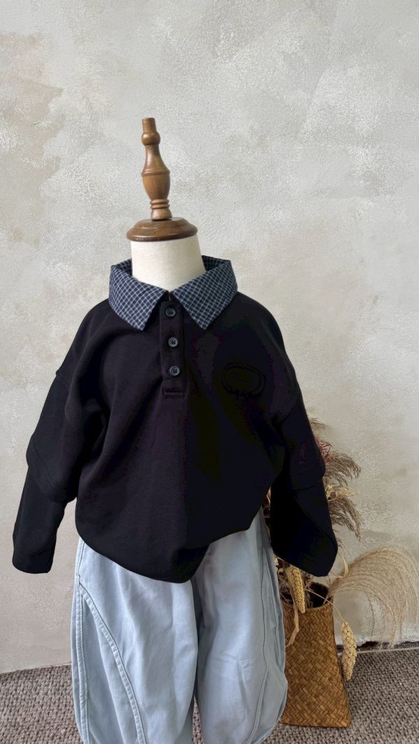 設計感！帥格紋拼接立領假兩件上衣 