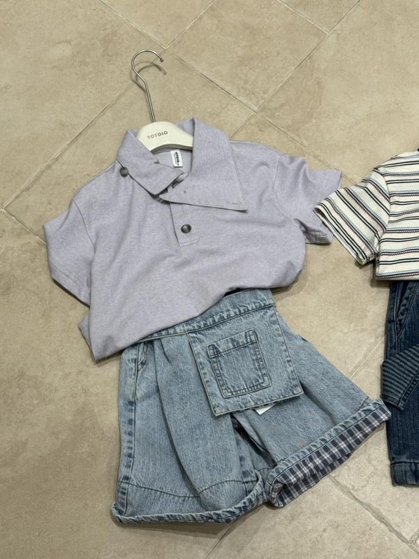 重磅拼接格紋五分牛仔褲(造型腰包可拆) 