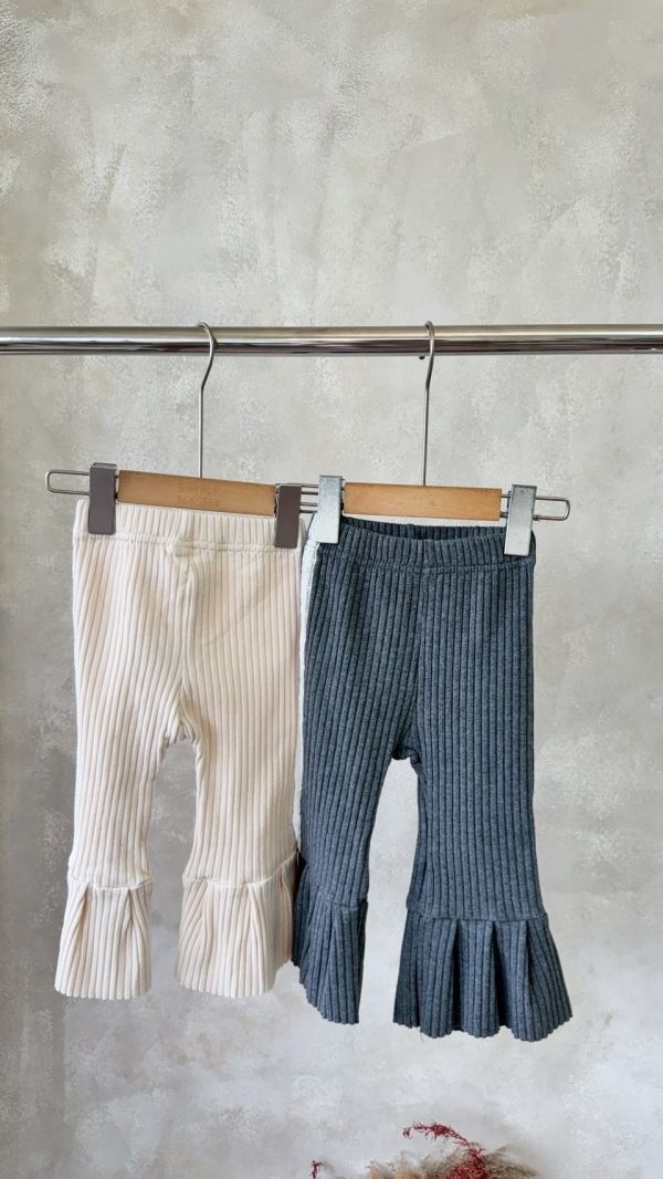 坑條蕾絲邊喇叭貼腿長褲(版型偏小可帶大) 