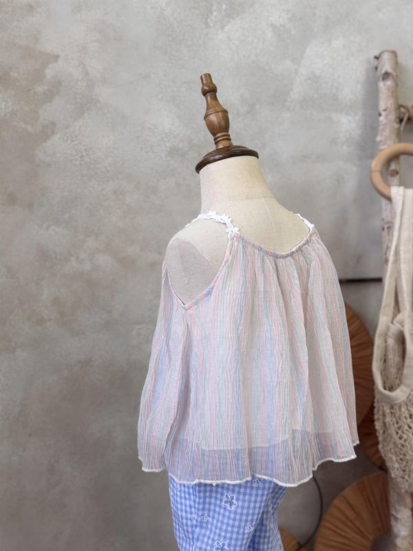 花朵漸層彩虹細肩帶上衣 