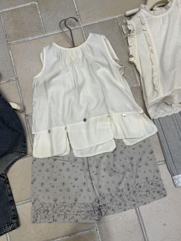 法式碎花花邊長褲 