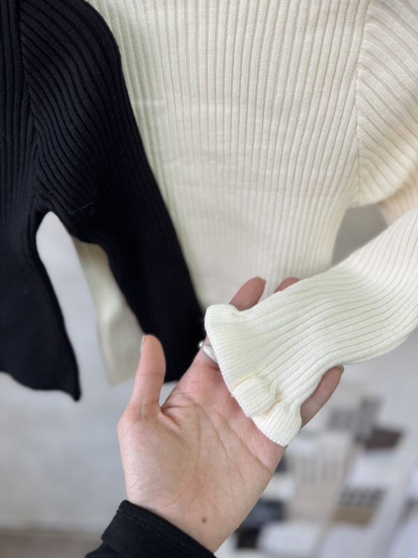 手袖木耳邊針織內搭上衣 