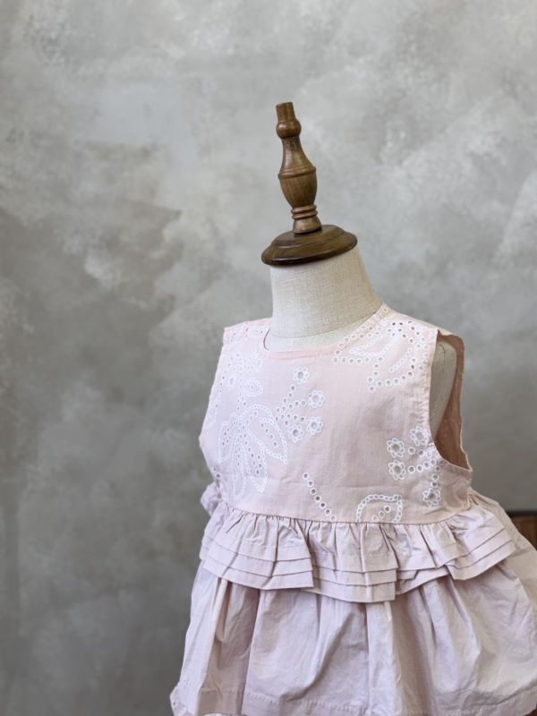 公主提花層次荷葉背心花苞褲套裝 