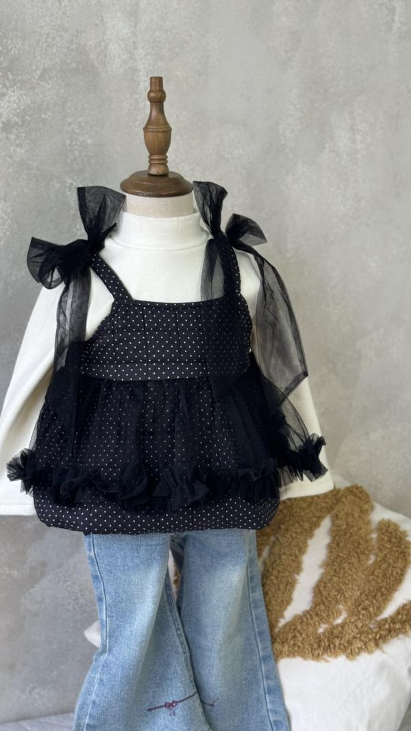 兩件套！點點拼紗背心罩衫刷毛內搭套裝 