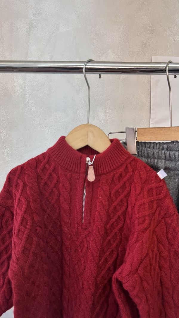 經典麻花皮拉鍊針織上衣 