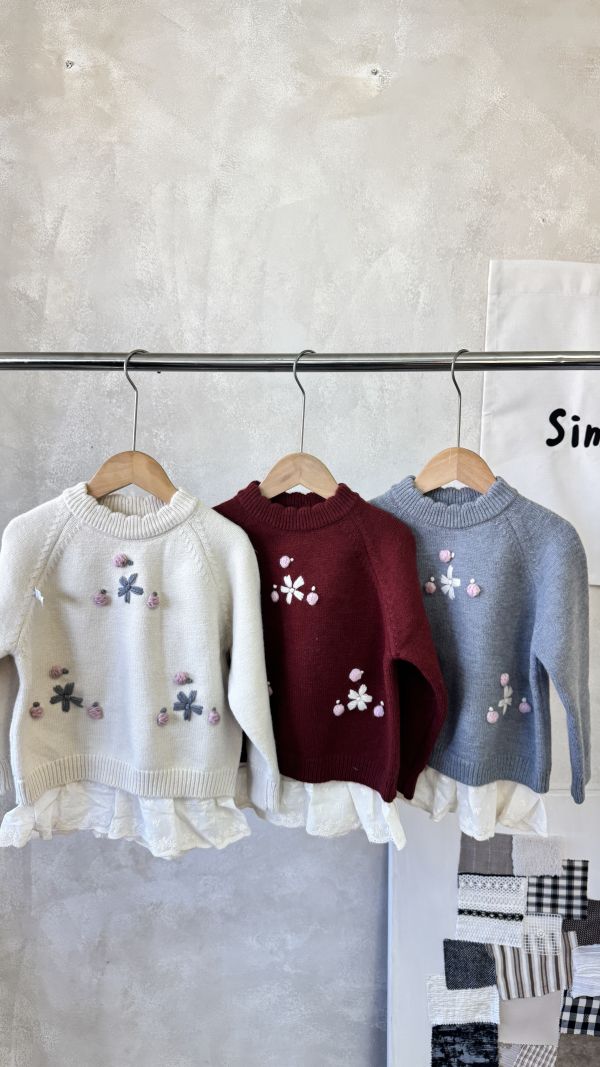 微長版鉤花針織拼接蕾絲上衣 