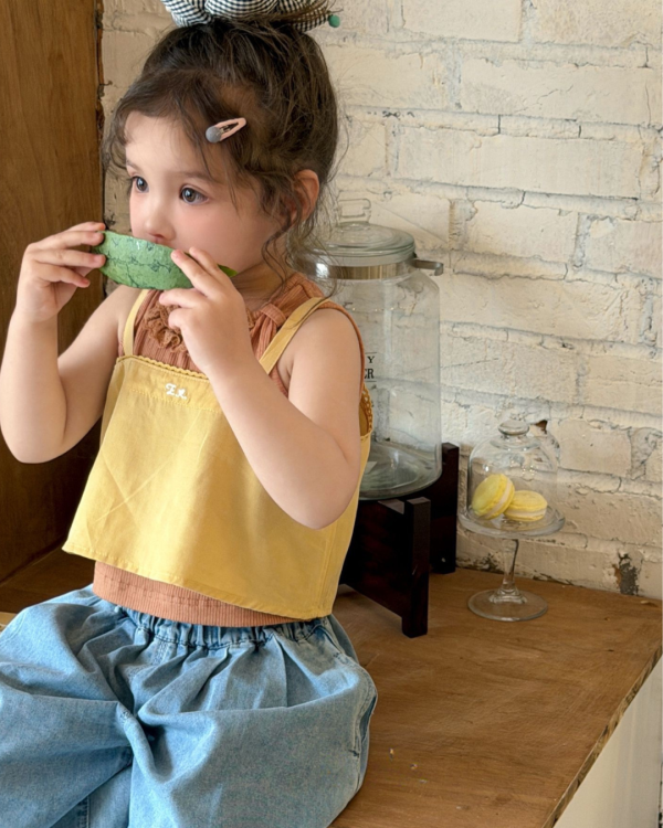 兩件套！夏日黃橘撞色背心套裝 