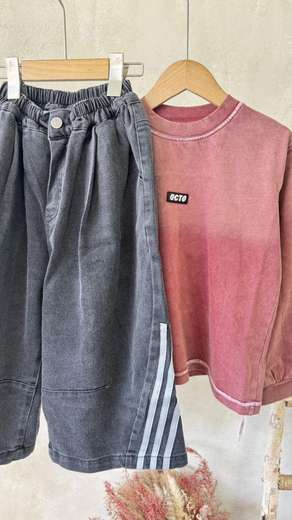 線條薄款闊型牛仔褲 