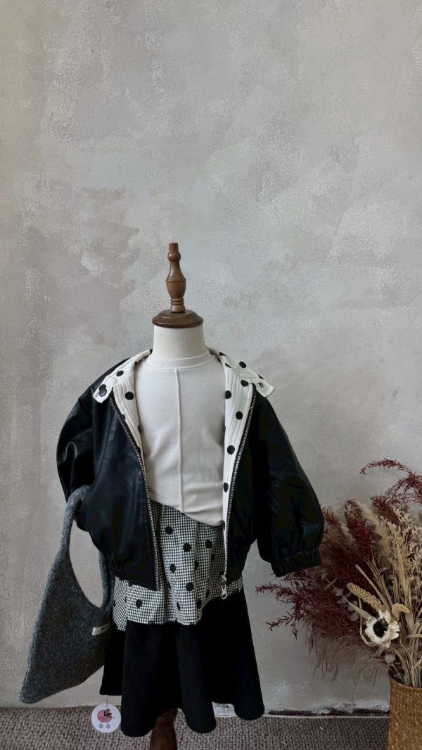 設計感！日系波點格紋拼接燈芯絨半身裙 