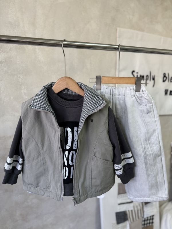 雙面穿！格紋素色百搭夾棉口袋背心 