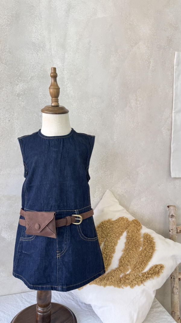 個性牛仔外縫線腰包背心連身裙 