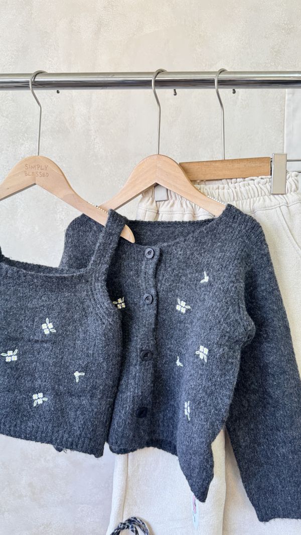 真兩件！溫柔碎花刺繡針織外套/同款碎花背心套裝 