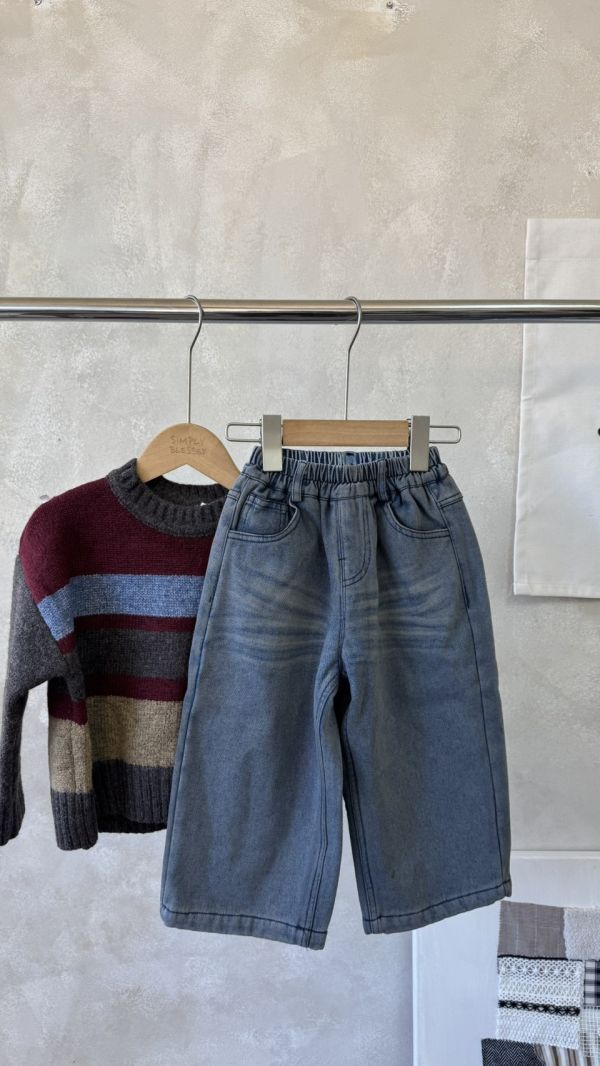 刷色加絨直筒牛仔長褲 