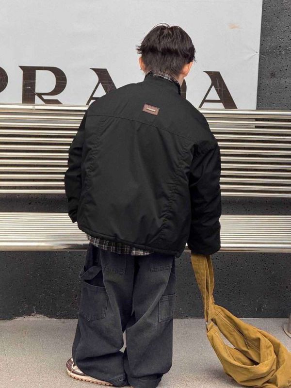 推推帥爆！異材質拼接牛仔夾棉棒球外套 