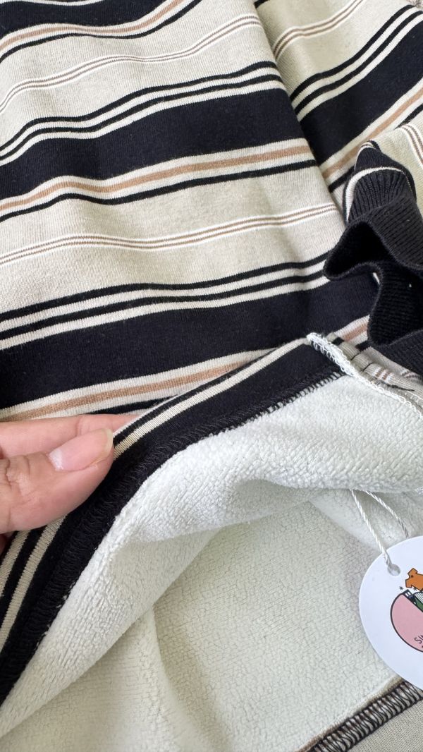 手足同款！撞色條紋POLO領加絨上衣 