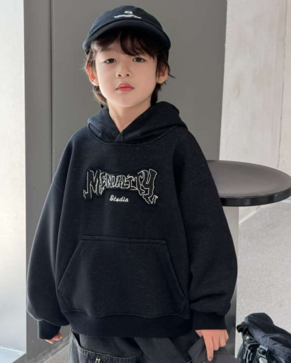 型男刺繡連帽加絨厚磅帽T 