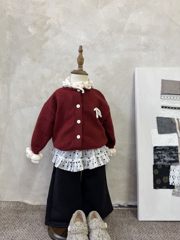 波點襯裙毛呢直筒長褲 